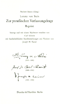 Zur preußischen Verfassungsfrage. Reprint. Hrsg. von Norbert Simon