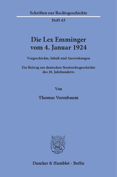 Die Lex Emminger vom 4. Januar 1924