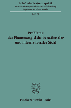 Probleme des Finanzausgleichs in nationaler und internationaler Sicht