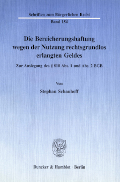 Die Bereicherungshaftung wegen der Nutzung rechtsgrundlos erlangten Geldes Die Bereicherungshaftung wegen der Nutzung rechtsgrundlos erlangten Geldes