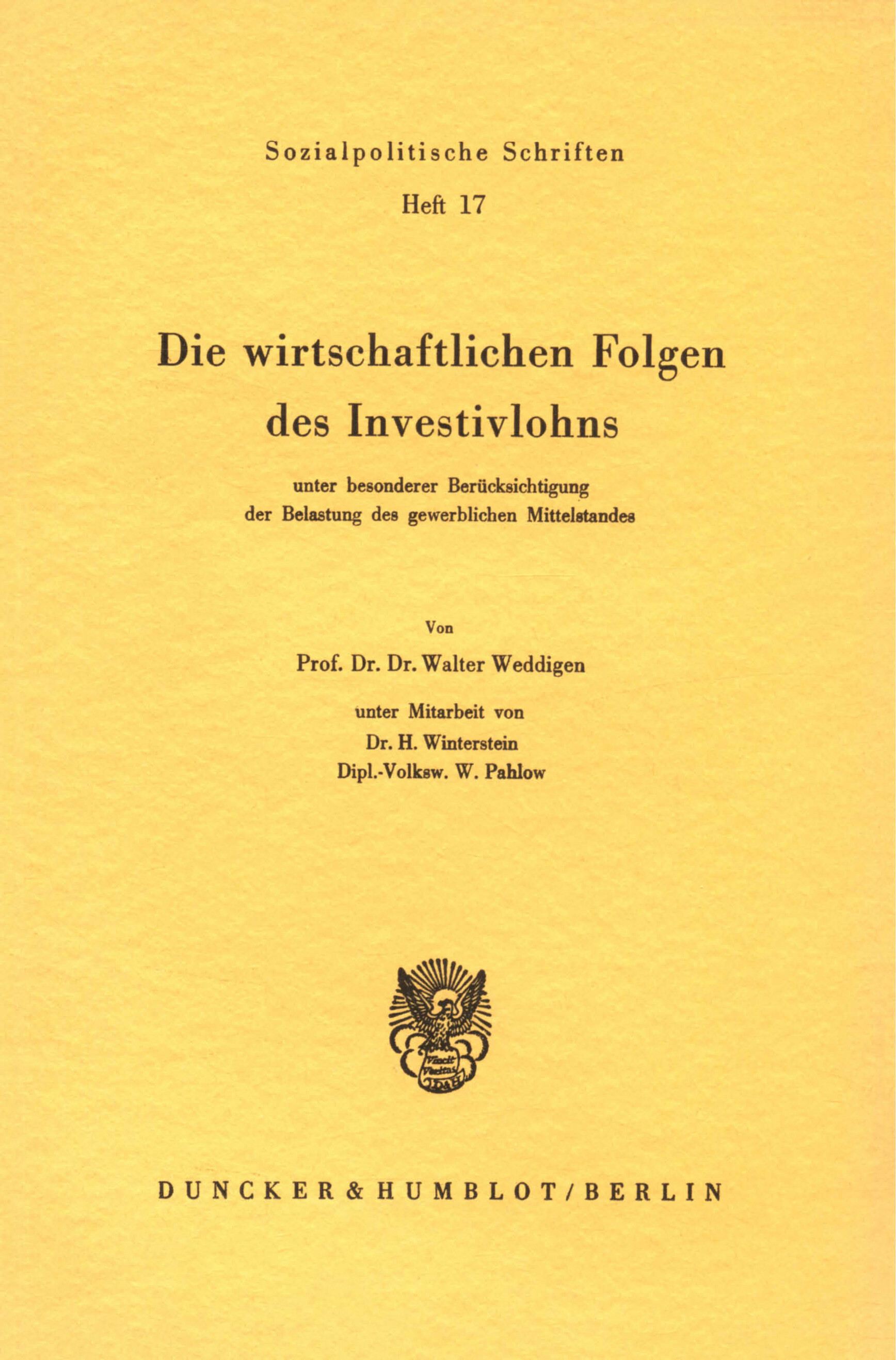Die wirtschaftlichen Folgen des Investivlohns unter besonderer Berücksichtigung des gewerblichen Mittelstandes