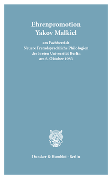 Ehrenpromotion Yakov Malkiel Ehrenpromotion Yakov Malkiel