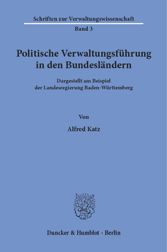 Politische Verwaltungsführung in den Bundesländern Politische Verwaltungsführung in den Bundesländern