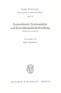 Systemtheorie, Systemanalyse und Entwicklungsländerforschung