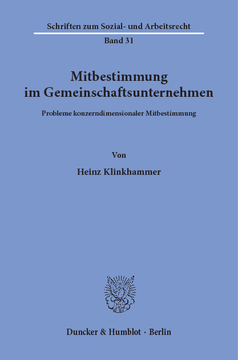 Mitbestimmung im Gemeinschaftsunternehmen Mitbestimmung im Gemeinschaftsunternehmen