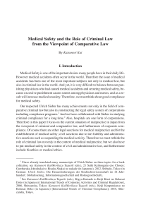 Medical Safety and the Role of Criminal Law from the Viewpoint of Comparative Law