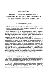 Finnish Citizens on Swedish Soil – Yeomanry, Masculinity and the Position of the Swedish Minority in Finland
