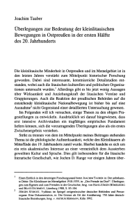 Überlegungen zur Bedeutung der kleinlitauischen Bewegungen in Ostpreußen in der ersten Hälfte des 20. Jahrhunderts
